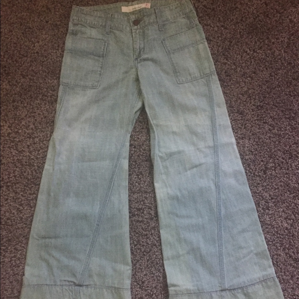 Indigo Hand bell bottoms. Light blue.